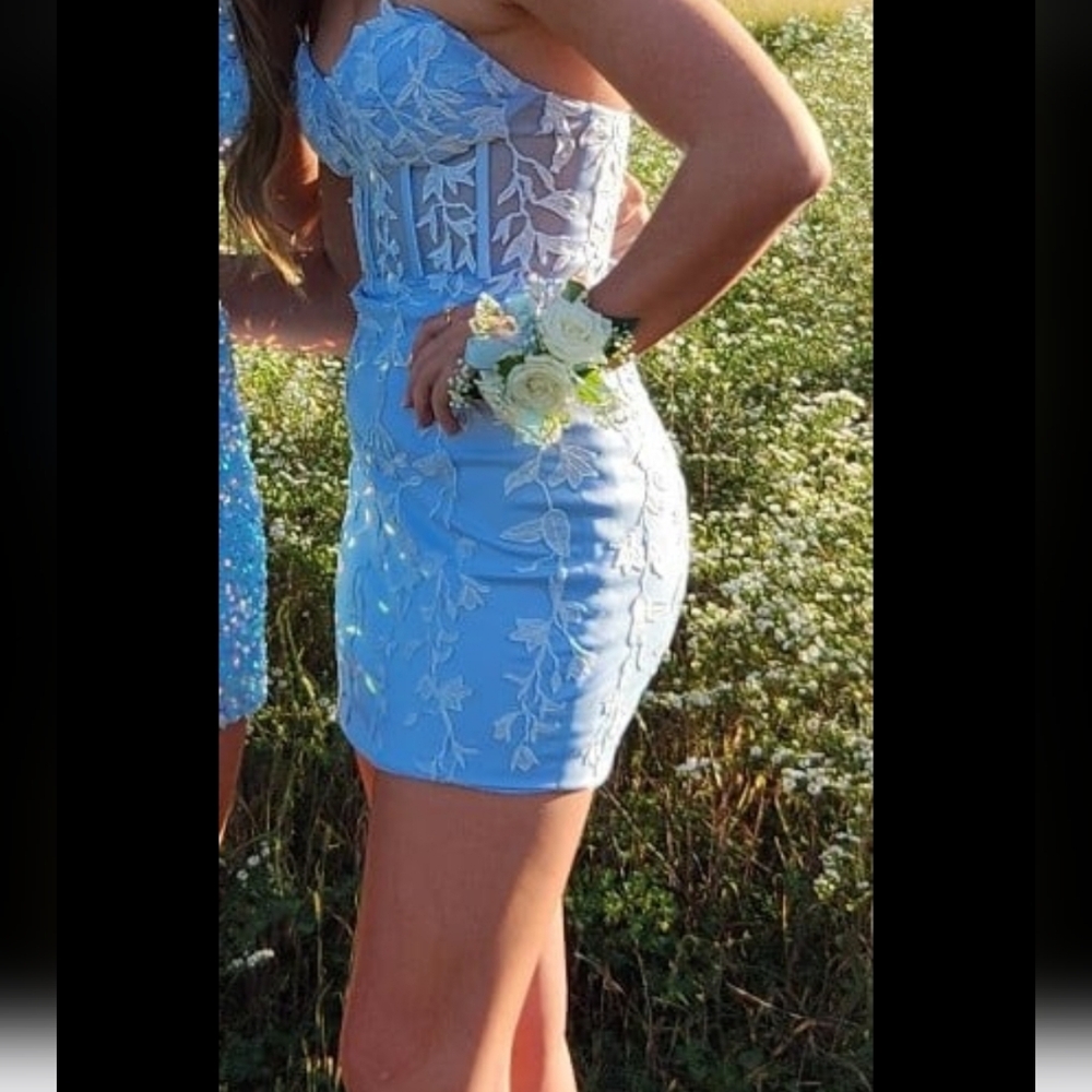 Blue Lace Strapless Dress Sz SM - Picture 5 of 5